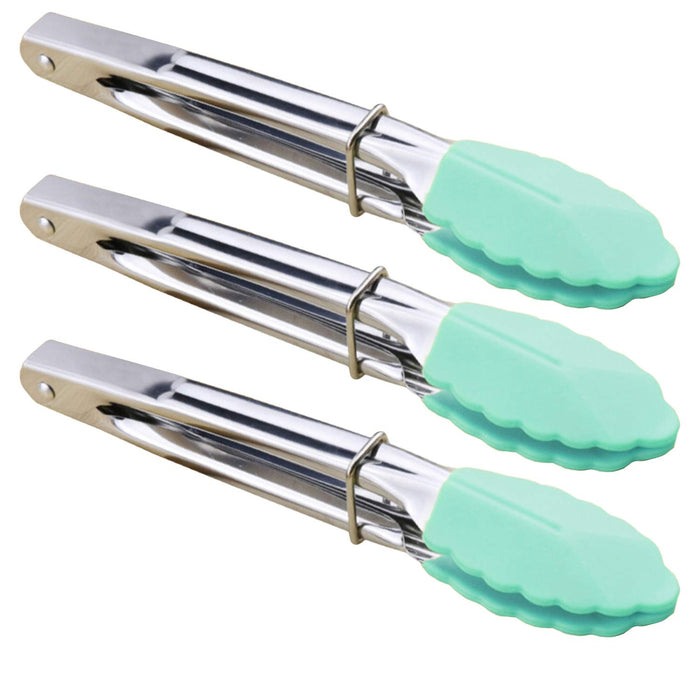 HINMAY Mini Tongs with Silicone Tips 7-Inch Kitchen Tongs, Set of 3 (Black)