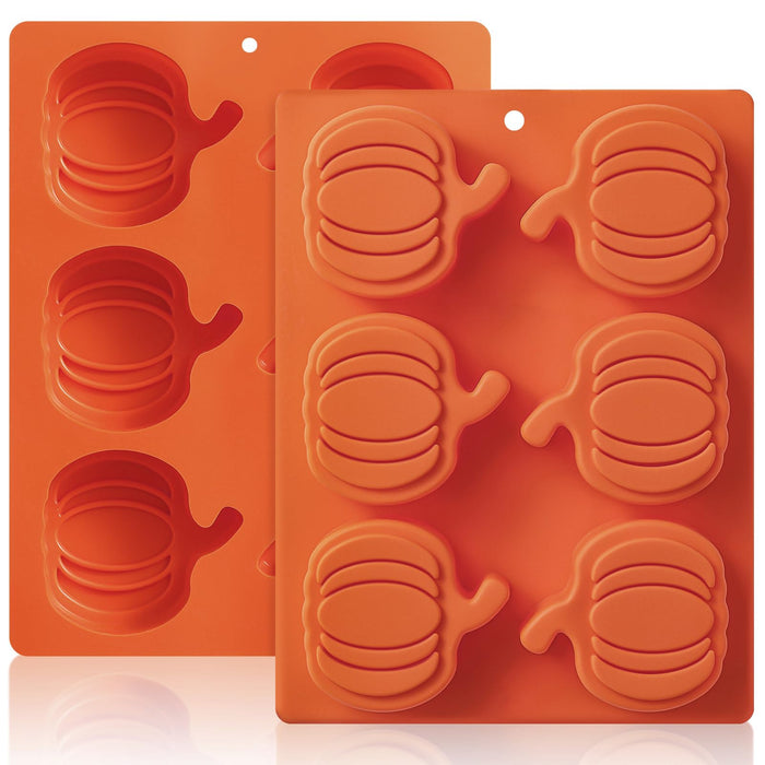 HKNMTT Pumpkin Silicone Molds 2 Pack 6 Cavity Halloween Mold Set for Fall Chocolate Candy Soap Wax Melts Jello Cake Pop Apple Cider Baking Tray Thanksgiving 3D Food Grade Spooky Treats