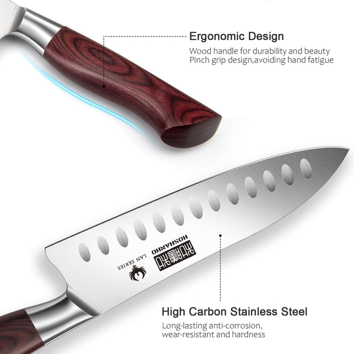 HOSHANHO 7" Chef Knife,Razor-Sharp Santoku Knife with Ergonomic Wood Handle