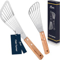 HOTEC 2-Pack Stainless Steel Fish Spatula, Wooden Handle
