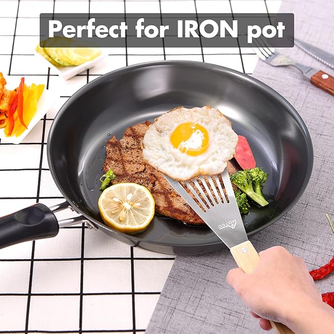 HOTEC 2-Pack Stainless Steel Fish Spatula, Wooden Handle