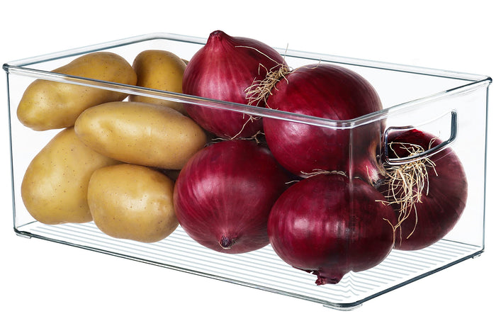 Hudgan 2 Pack Straight Sides Stackable Pantry Organizer Bins for Home Edit - 13.5''L x 7.5''W x 5.5''H