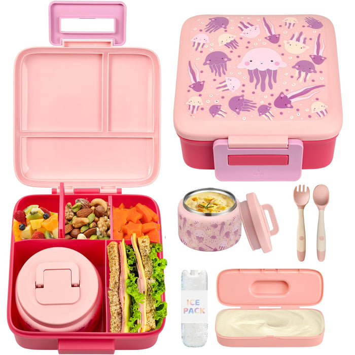 JXXM Bento Lunch Box for Kids With 8oz Soup thermo,Leak-proof Lunch Containers with 5 Compartment,thermo Food Jar and Lunch Bag, Food Containers for School (A-Blue(Dinosaur))