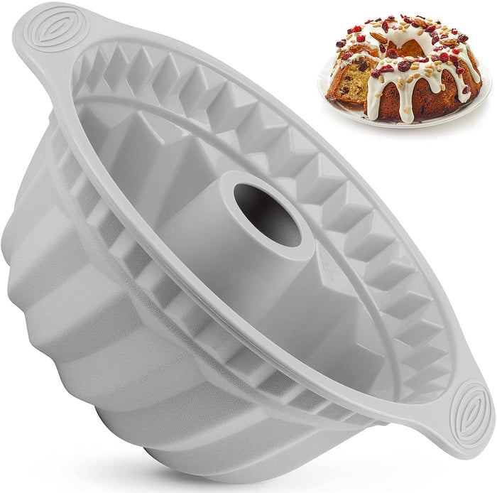 Kenond 2 Pack 9.5 Inch Silicone Fluted Cake Pan, With Sturdy Handle