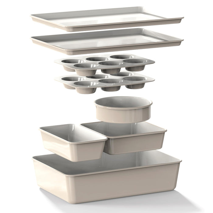 Larder & Vine 8-Piece Stackable Bakeware Set, Ceramic-Coated Nonstick Baking Pan Set, Non-Toxic, with Baking Sheets, Muffin Pan, Loaf Pan & Cake Pans, Cabernet