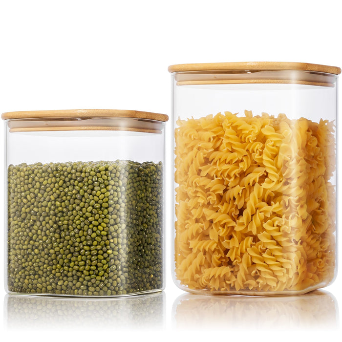 Large Glass Storage Containers 132oz&63oz, Pantry Jars with Bamboo Lids-2P
