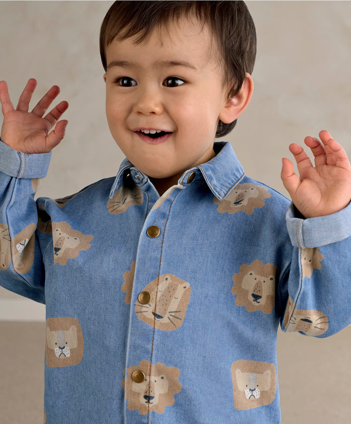 Mamas & Papas Tops & Shirts Lion Print Denim Shirt