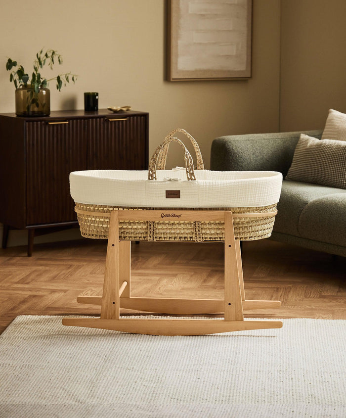 Little Green Sheep Little Green Sheep Muslin Moses Basket & Mattress - Ecru