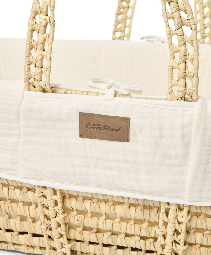 Little Green Sheep Little Green Sheep Muslin Moses Basket & Mattress - Ecru