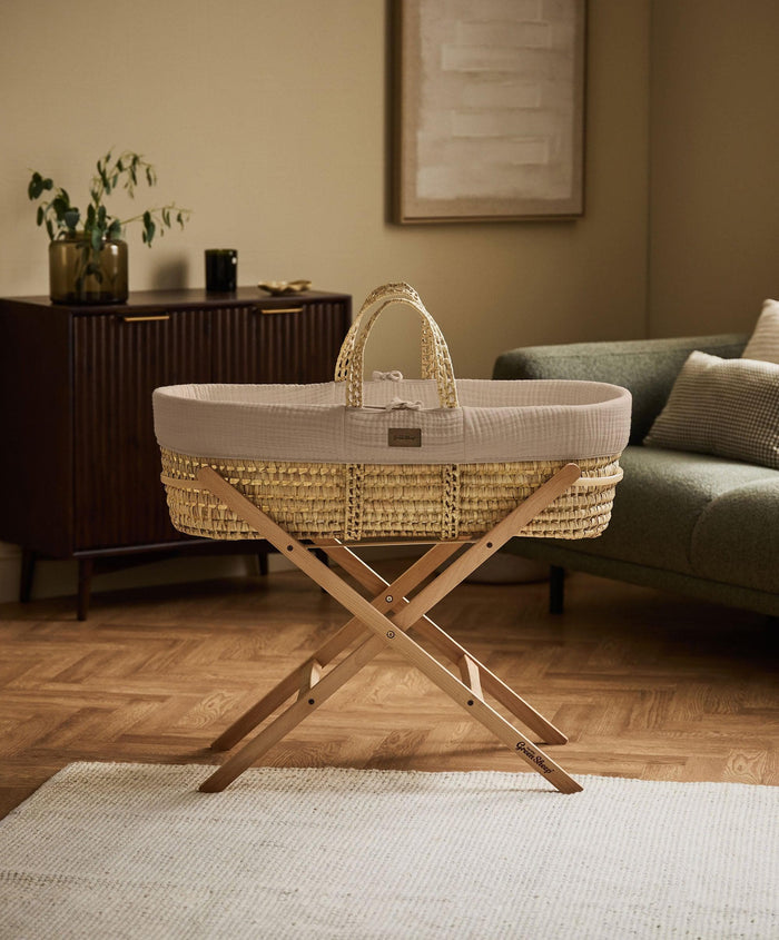 Little Green Sheep Little Green Sheep Muslin Moses Basket & Mattress - Truffle