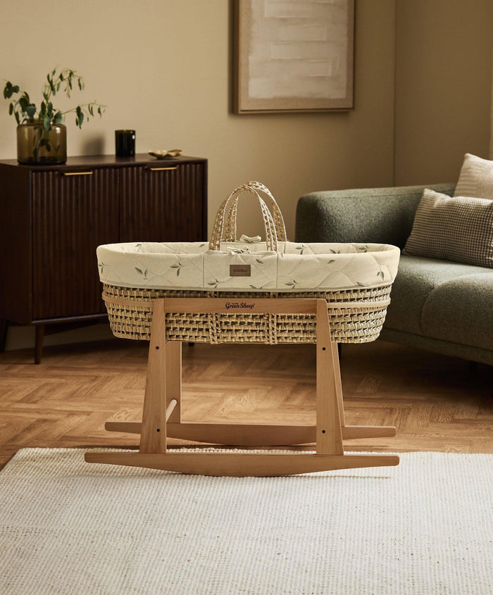Little Green Sheep Little Green Sheep Quilted Moses Basket & Mattress - Leaves
