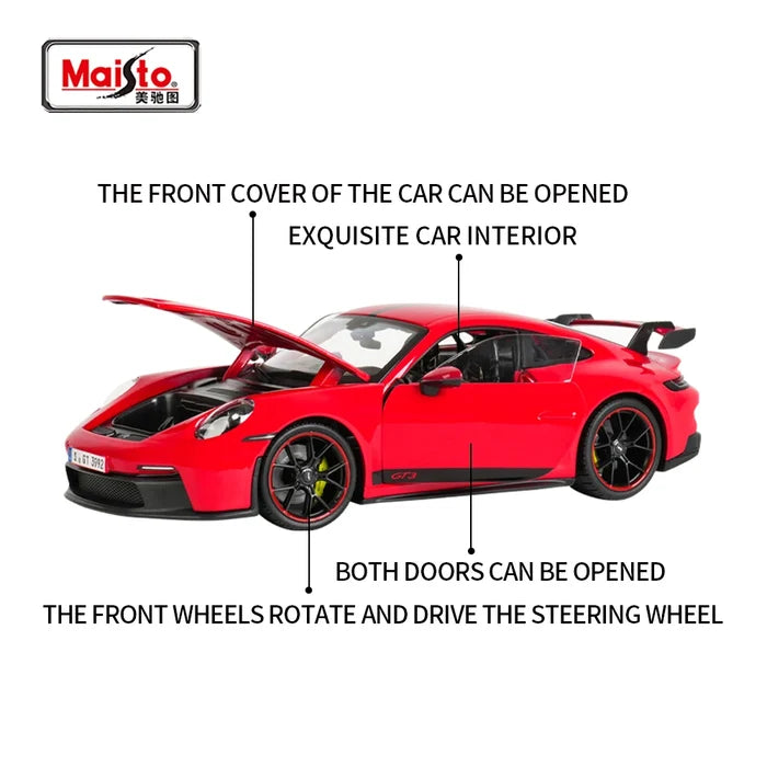 Maisto 1:18 2022 Porsche 911 GT3 Sports Car Orange Static Die Cast Vehicles Collectible Model Car Toys