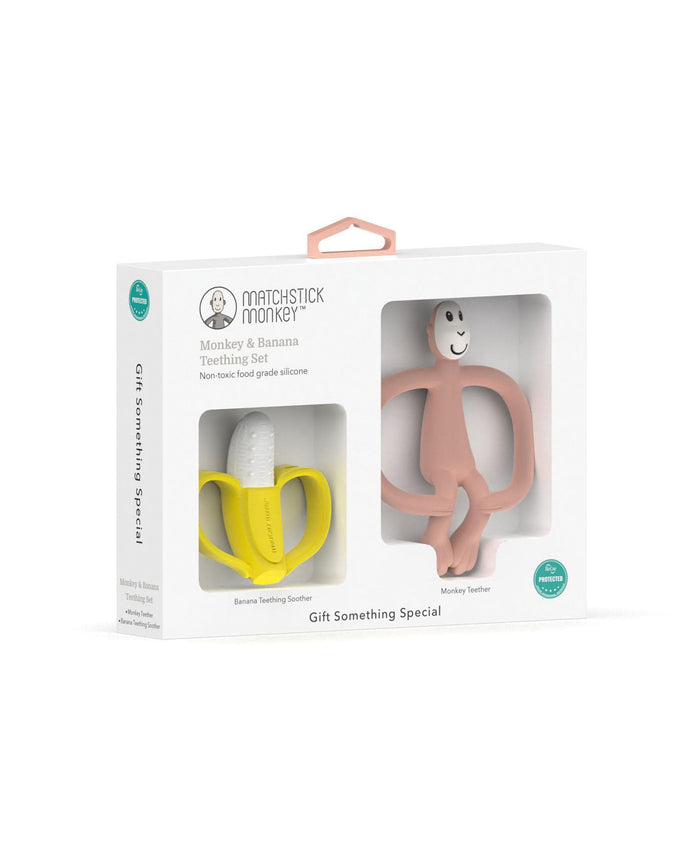 Matchstick Monkey Teethers Matchstick monkey Monkey & Banana Teething set - pink