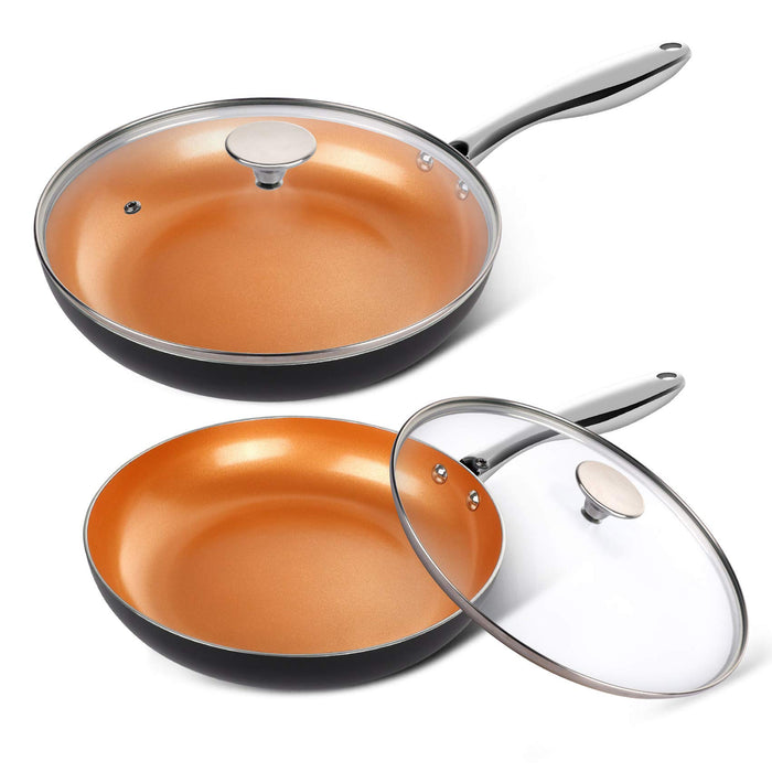MICHELANGELO Frying Pan with Lid, Nonstick 8 Inch Frying Pan with Ceramic Titanium Coating, Copper Fry Pan with Lid, Small Fry Pan 8 Inch, Nonstick Fry Pans