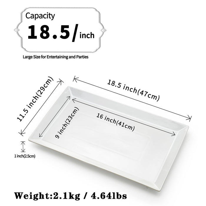 MIECOO Large Serving Platter, 18.5" x 11.5" White Porcelain Serving Tray