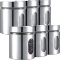 Mimorou 6 Pack 44 oz Airtight Stainless Steel Kitchen Canisters, Silver