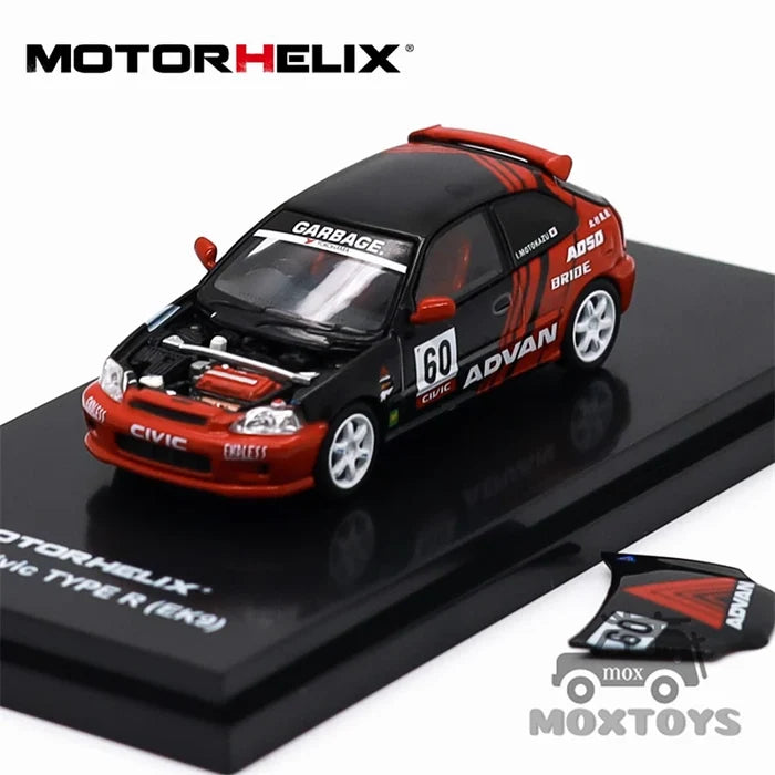 MOTORHELIX 1:64 CIVIC TYPE R (FD2) MUGEN LIVERY WHITE / Civic TYPE R (EK9) Red Black / R35 Diecast Model Car
