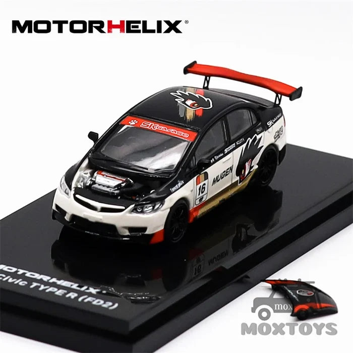 MOTORHELIX 1:64 CIVIC TYPE R (FD2) MUGEN LIVERY WHITE / Civic TYPE R (EK9) Red Black / R35 Diecast Model Car