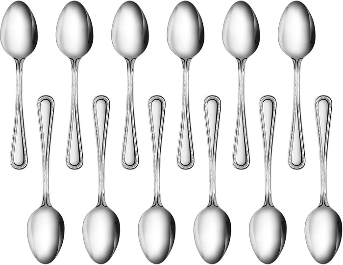 New Star Foodservice Bead Pattern 18/0 Stainless Steel Dinner/Dessert Spoon, 7.6-Inch, Set of 12, Commercial Grade