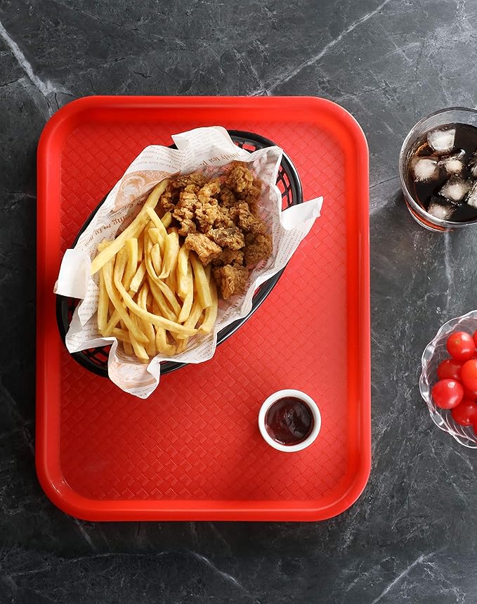 New Star Foodservice Fast Food Tray, Red, 10 x 14 Inch, Set of 12