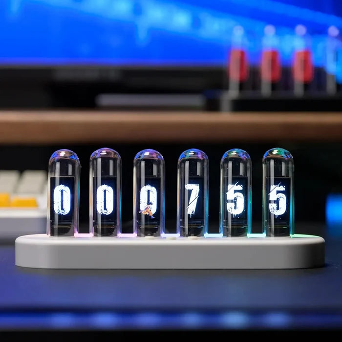 Nixie tube clock Alarm clock with animated running animation, desktop decoration, boyfriend gift.