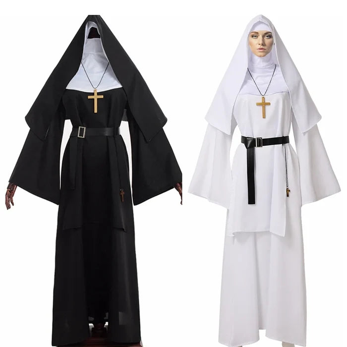 Nun Dress Halloween Costume for Women Scary Cosplay Mary Priest Dresses