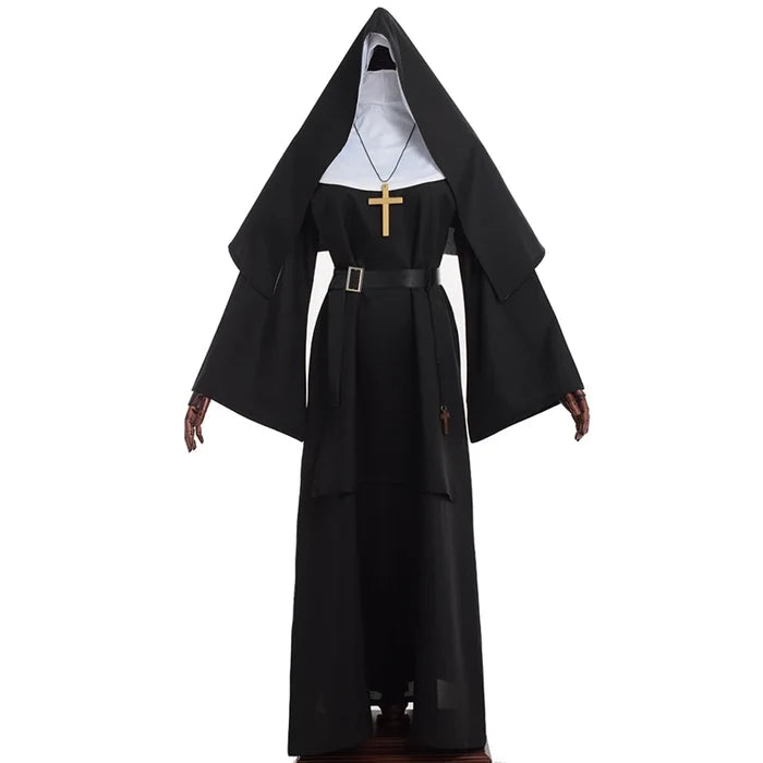 Nun Dress Halloween Costume for Women Scary Cosplay Mary Priest Dresses
