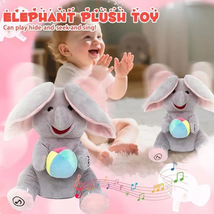 Peekaboo Elephant Plush Toy, Flappy Ears Sensory Baby Toy With Music, Soft Educational Learning Toy
