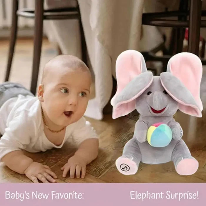 Peekaboo Elephant Plush Toy, Flappy Ears Sensory Baby Toy With Music, Soft Educational Learning Toy