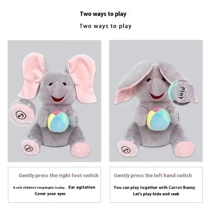 Peekaboo Elephant Plush Toy, Flappy Ears Sensory Baby Toy With Music, Soft Educational Learning Toy
