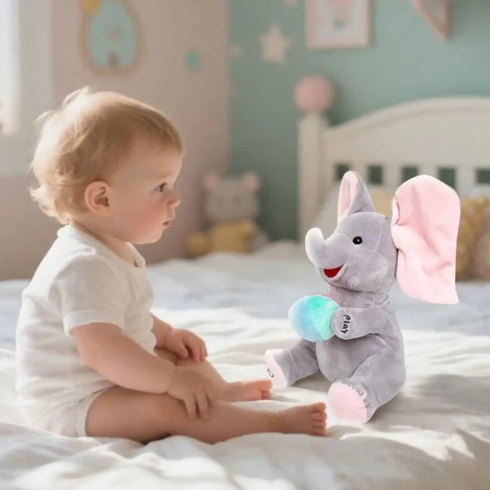 Peekaboo Elephant Plush Toy, Flappy Ears Sensory Baby Toy With Music, Soft Educational Learning Toy