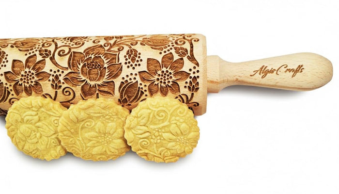 RAINFOREST embossing rolling pin with Tropical Pattern. Dough roller for embossed cookies and Pottery by Algis Crafts