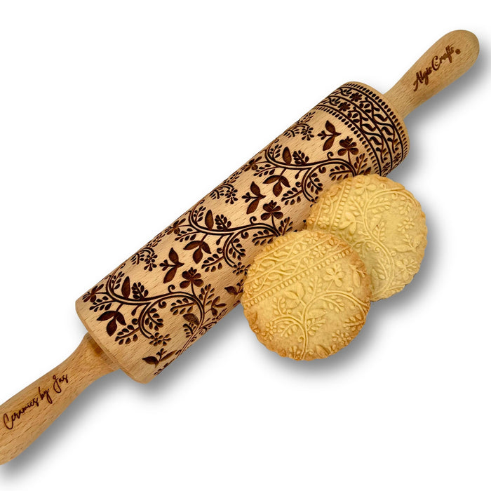 RAINFOREST embossing rolling pin with Tropical Pattern. Dough roller for embossed cookies and Pottery by Algis Crafts