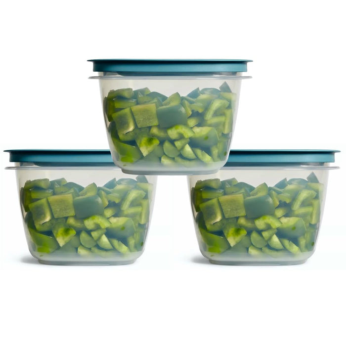 Rubber maid Storage Containers, Easy Find Lids, Teal, 3 cup, Flex & Seal, Leak Proof Lids, Food Storage Set, Clear Meal Prep Flex Containers, 3 Piece Set, Utenselux