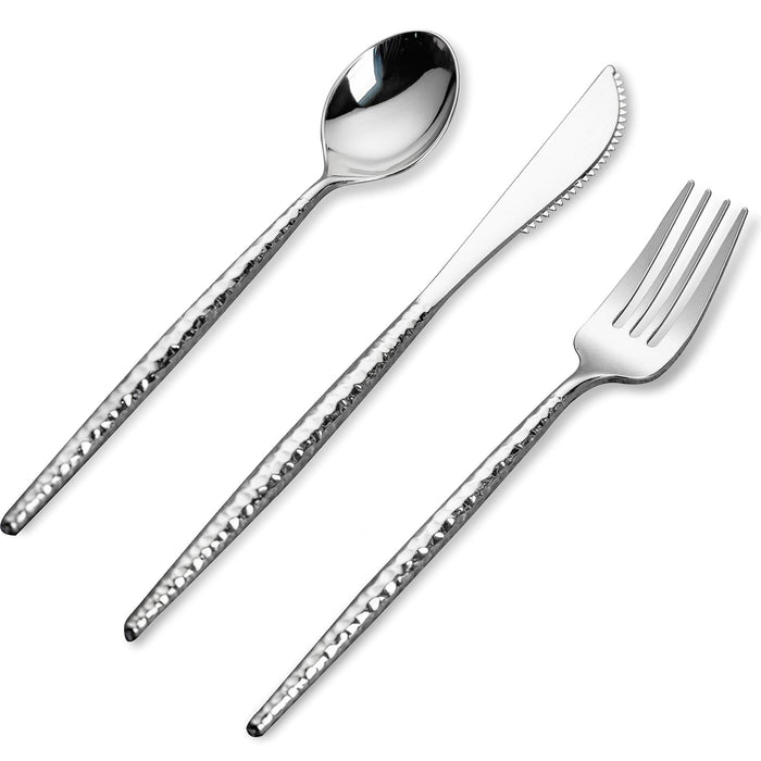 Rubtlamp 90Pcs Gold Plastic Silverware, Gold Disposable Utensils, Hammered Plastic Silverware, Plastic Forks And Spoons Set Include 30 Forks, 30 Knives,30 Spoons For Daily Use