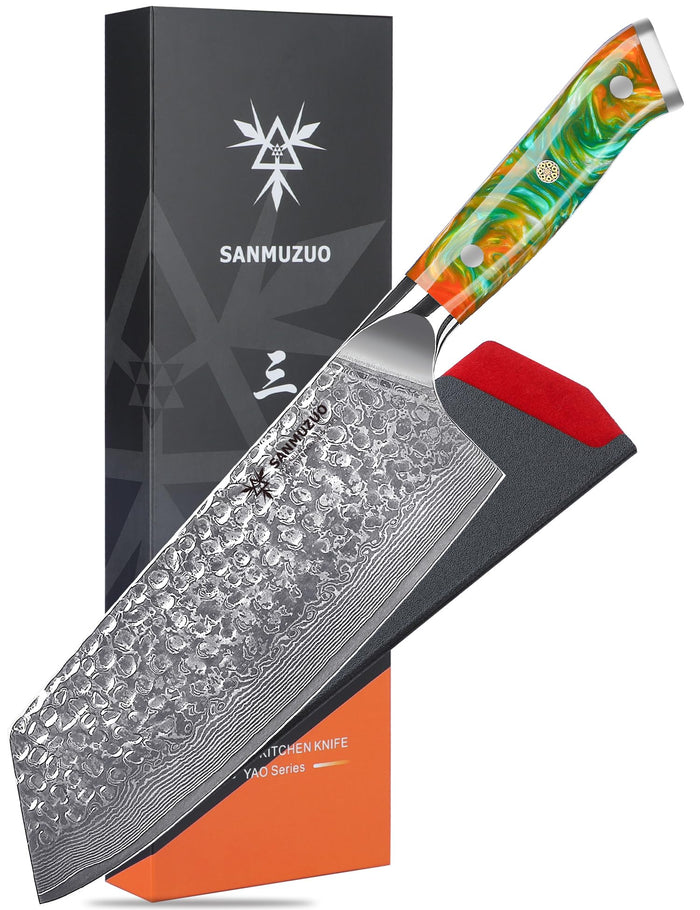 SANMUZUO Steak Knives Set of 4, Ultra Sharp Kitchen Steak Knife 5 Inch - Forged Damascus Steel & Resin Handle - Yao Series