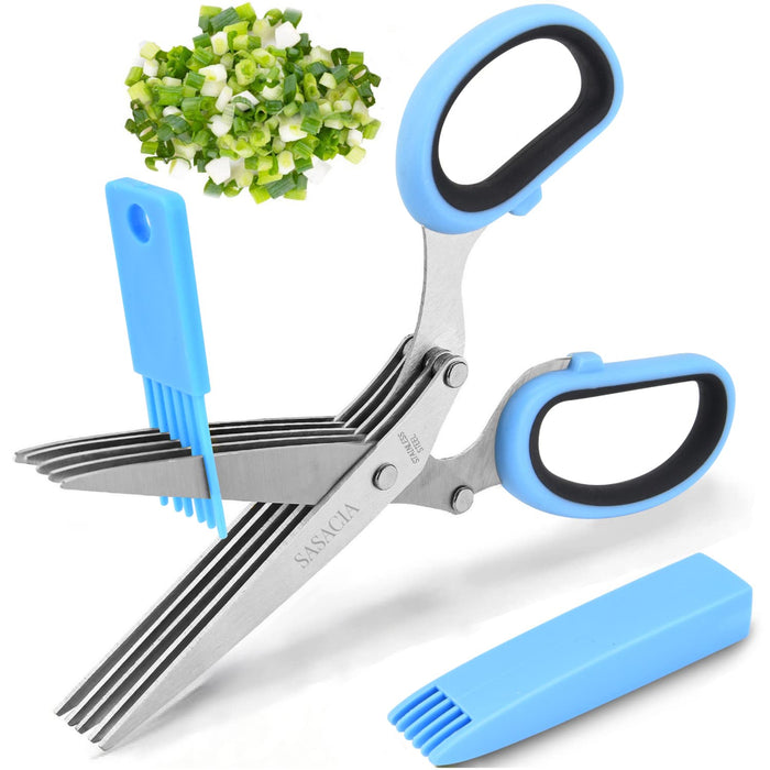 SASACIA Herb Scissors with 5 Blades & Cleaning Kit, Stainless Steel Kitchen Shears for Herbs, Lettuce, Cilantro, Dishwasher Safe, Soft-Grip Handle