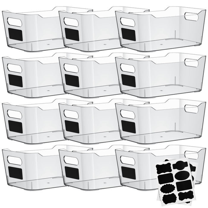 ShelfShaper Clear Plastic Storage Bins with Labels and Marker, Perfect for Kitchen Organization or Pantry Organization and Storage, Medium Fridge Organizer and Cabinet Organizers Storage Bins