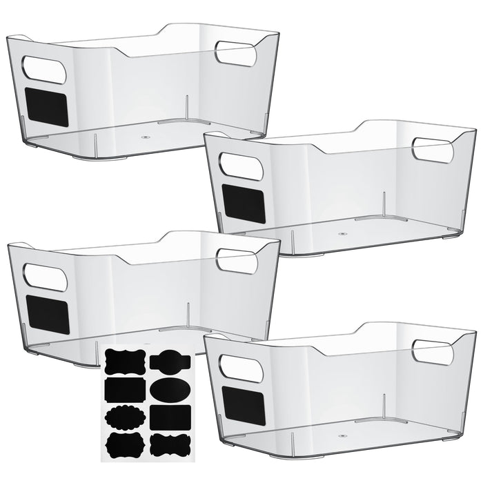 ShelfShaper Clear Plastic Storage Bins with Labels and Marker, Perfect for Kitchen Organization or Pantry Organization and Storage, Medium Fridge Organizer and Cabinet Organizers Storage Bins