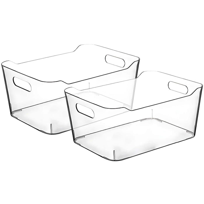 ShelfShaper Clear Plastic Storage Bins with Labels and Marker, Perfect for Kitchen Organization or Pantry Organization and Storage, Medium Fridge Organizer and Cabinet Organizers Storage Bins