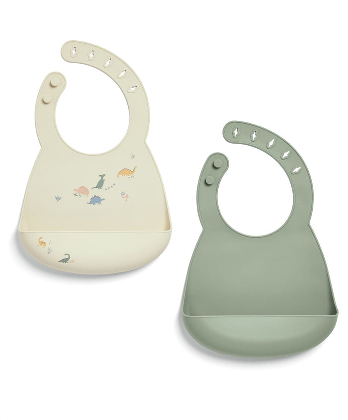 Mamas & Papas Baby Weaning Silicone Bibs (2 Pack) - Dino Teal