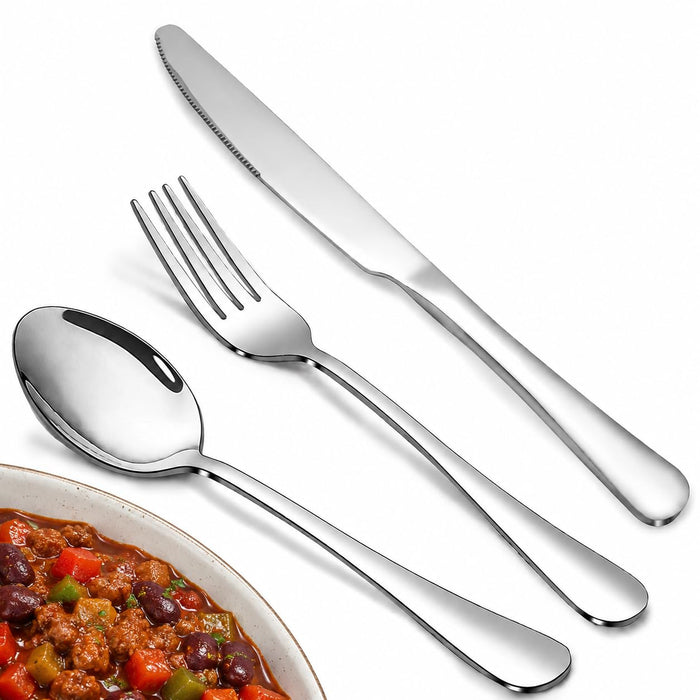Silverware Set,18/10 Stainless Steel 18Piece Silverware Set For 6,With Dinner Knives Spoon Forks Set for Home, Kitchen and Restaurant, Mirror Polished& Dishwasher Safe