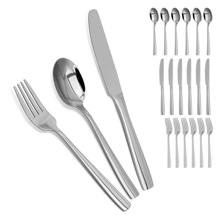 Silverware Set,18/10 Stainless Steel 18Piece Silverware Set For 6,With Dinner Knives Spoon Forks Set for Home, Kitchen and Restaurant, Mirror Polished& Dishwasher Safe