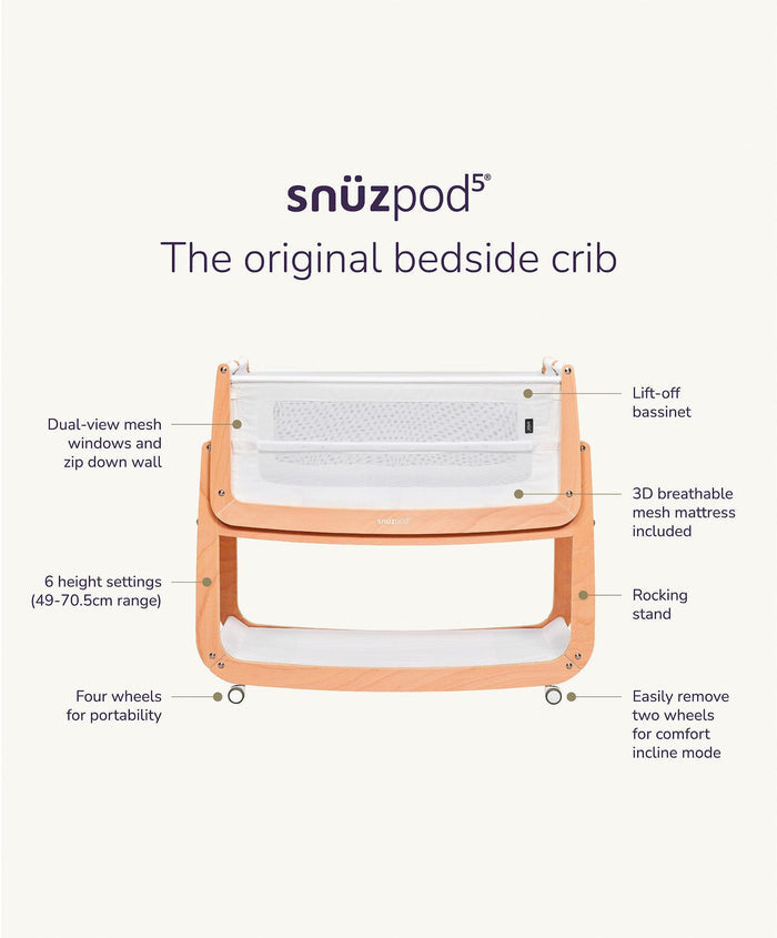 Snuz Bedside Sleeping SnuzPod 5 Bedside Crib - Natural