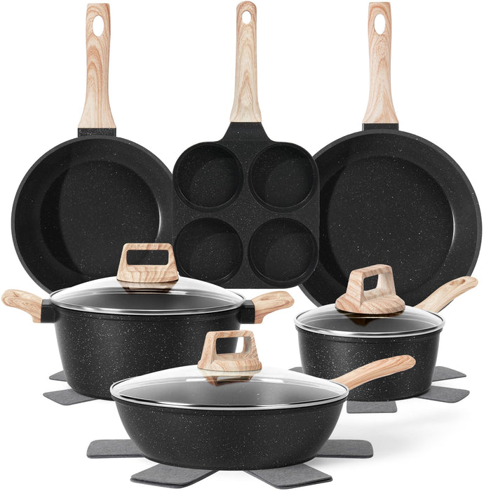 SODAY Pots and Pans Set Non Stick, 13Pcs White Granite Induction Cookware