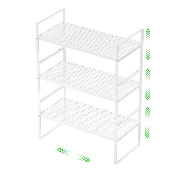 SOFRON Expandable Storage Shelf, Stackable Organizer Rack, White Large 3 PK