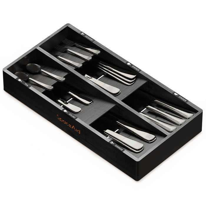 SpaceAid Bamboo Silverware Drawer Organizer with Labels, Kitchen Utensil Tray Holder Organizer for Flatware, Cutlery, Spoon and Knives Drawer Storage Organization (12 Slots)