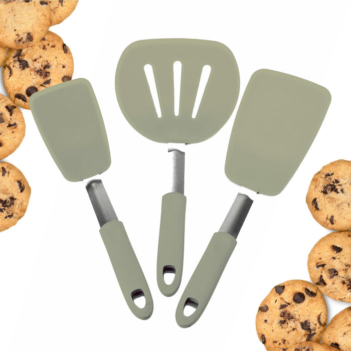 StarPack Premium Flexible Silicone Spatula Set - 3 Spatulas for Nonstick Cookware - 600°F High Heat Resistance Spatula Set - Spatulas for Kitchen Use for Fish, Eggs, Pancakes & Cookies (Gray Black)