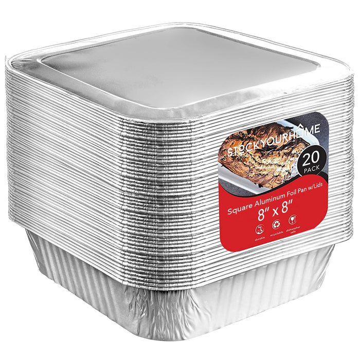 Stock Your Home 8x8 Foil Pans (50 Pack) 8 Inch Square Aluminum Pans - Foil Pans - Disposable Food Containers Great for Baking Cake, Cooking, Heating, Storing, Prepping Food