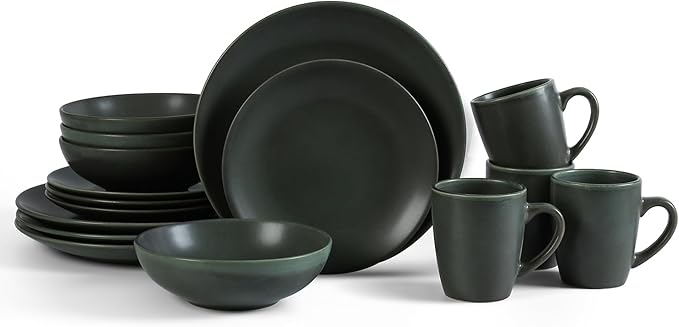 Stone Lain Grao Stoneware 32-Piece Dinnerware Set, Green
